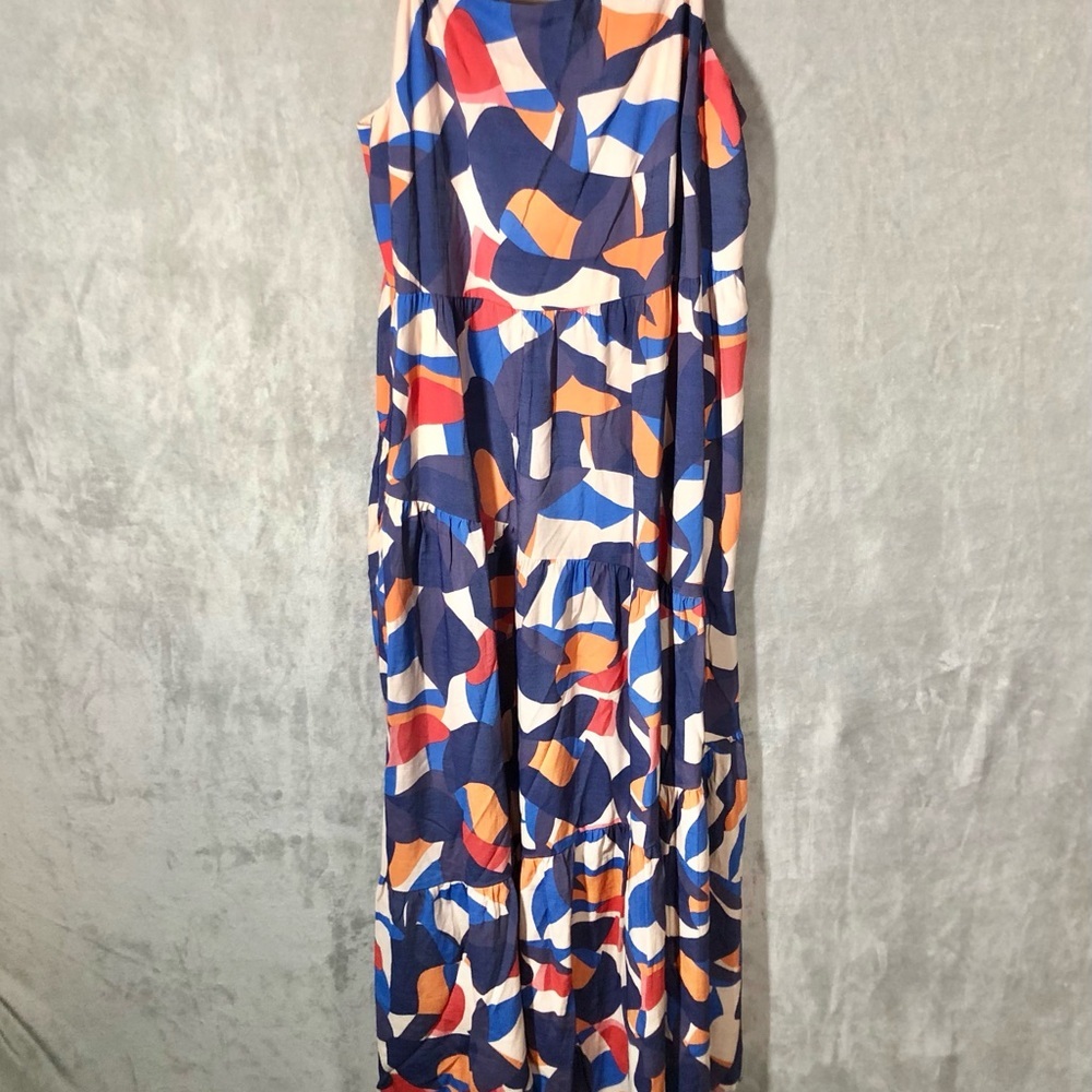 Nine West Asymmetrical Tiered Maxi Dress Women’s XL Tropical Colorful Resortwear - Picture 3 of 9